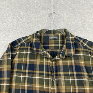 Eddie‎ Bauer Flannel Shirt Men's XXL Green Yellow Blue Plaid Button Down Outdoor